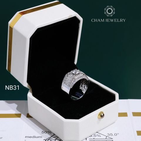 Nhẫn Nam NB31 CHAM JEWELRY, Full Moissanite Chủ 6.3mm (Barcode ONNA65)