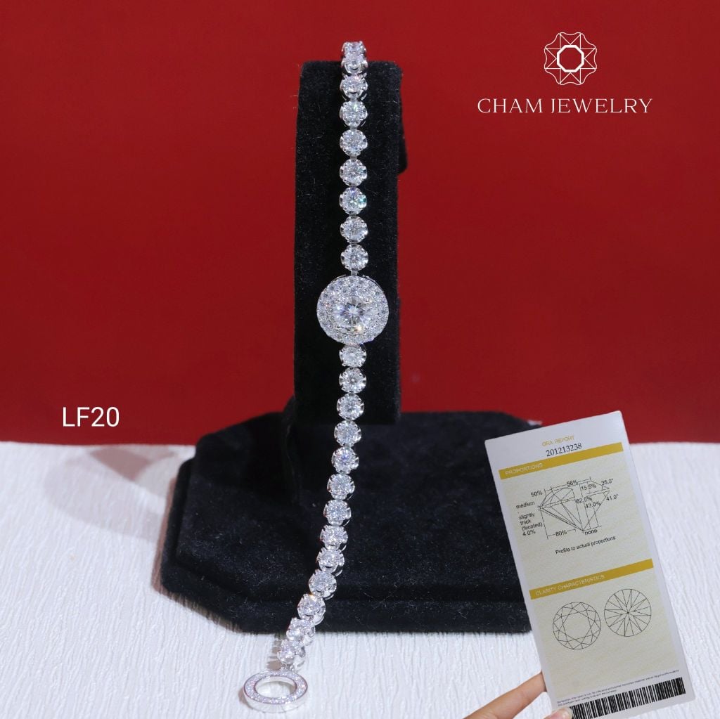 Lắc Tay LF20 CHAM JEWELRY, Lắc Tay Full Moissanite Cao Cấp Chủ 6.5mm (Barcode OLT10)