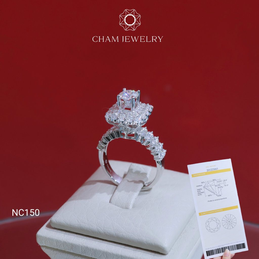 Nhẫn NC150 CHAM JEWELRY, Full Đá Moissanite Chủ 5.4mm (Barcode ONNU211).