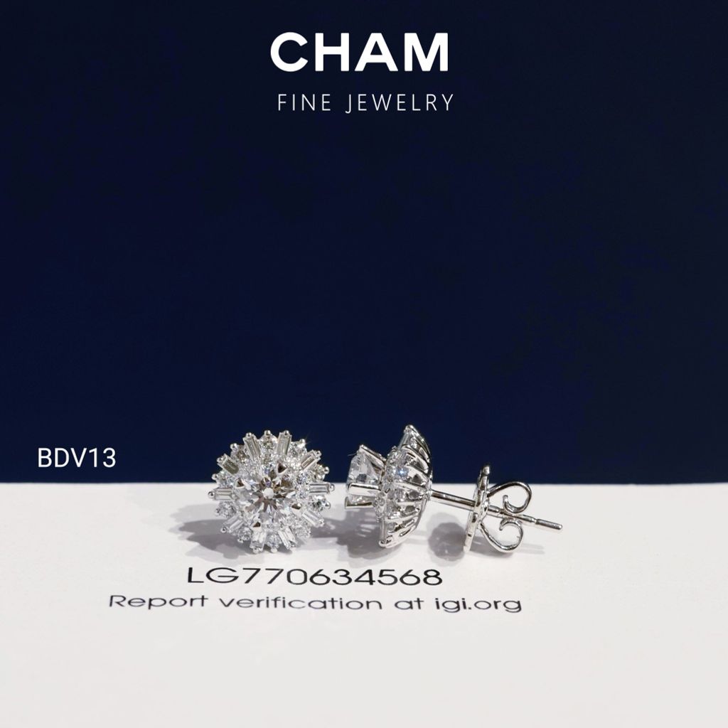 Hoa Tai BDV13 Vàng 10k Chủ 4.5mm Kim Cương Lab Grown Diamond