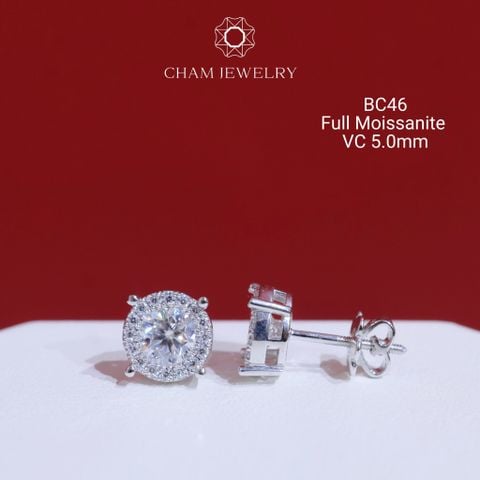 Hoa Tai CHAM JEWELRY BC46, Full Moissanite Chủ 5.0mm (Barcode OB72)