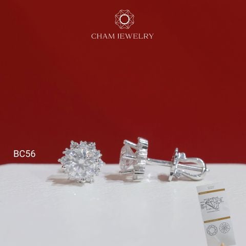 Hoa Tai CHAM JEWELRY BC56, Hoa Tai Hoa Tia Full Moissanite Chủ 5.0mm(Barcode TVM105)