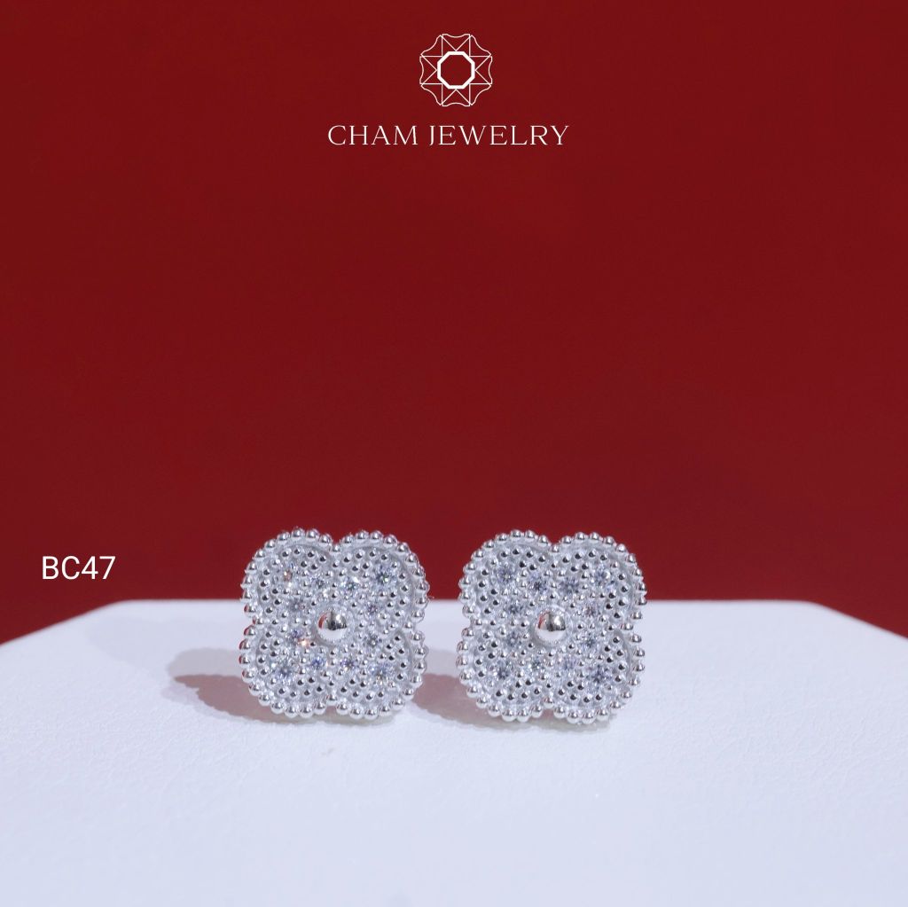 Hoa Tai CHAM JEWELRY BC47, Full Moissanite Bản 9.0mm (Barcode OB79)