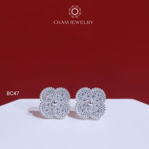 Hoa Tai CHAM JEWELRY BC47, Full Moissanite Bản 9.0mm (Barcode OB79)