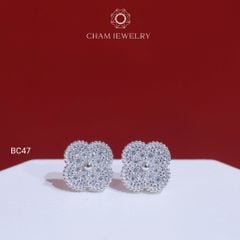 Hoa Tai CHAM JEWELRY BC47, Full Moissanite Bản 9.0mm (Barcode OB79)