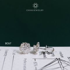Hoa Tai CHAM JEWELRY BC67, Hoa Tai Xoàn Hoa Full Moissanite Chủ 4.0mm (Barcode TVM155)