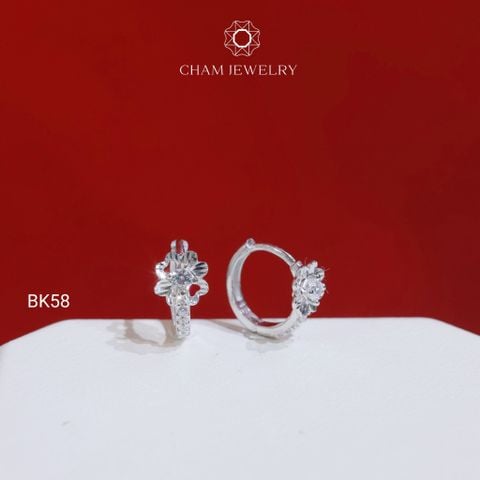 Hoa Tai BK58 CHAM JEWELRY, Hoa Tai Khoen Cỏ 4 Lá Chủ 2.5mm (Barcode TBK350).