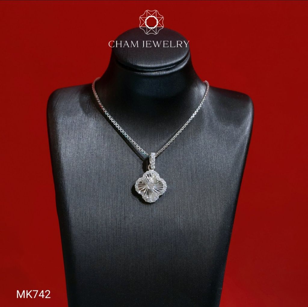 Mặt Dây Chuyền MK742 CHAM JEWERLY, Mặt Cỏ 4 Lá Bản 12.0mm (Barcode TMA1743).
