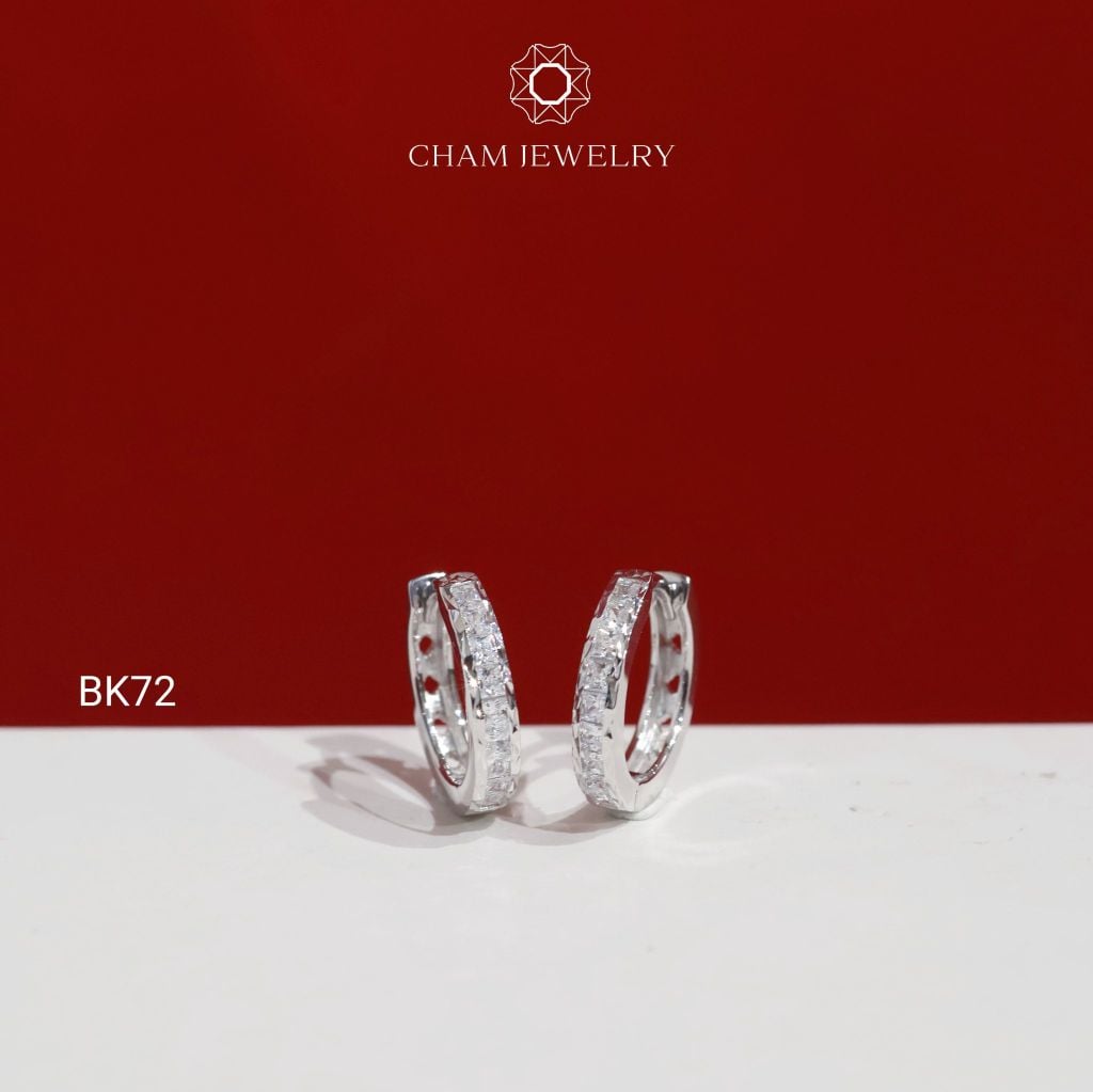 Hoa Tai BK72 CHAM JEWELRY, Hoa Tai Khoen Viền Chạm Máy Bản 2.5mm (Barcode TBK404).