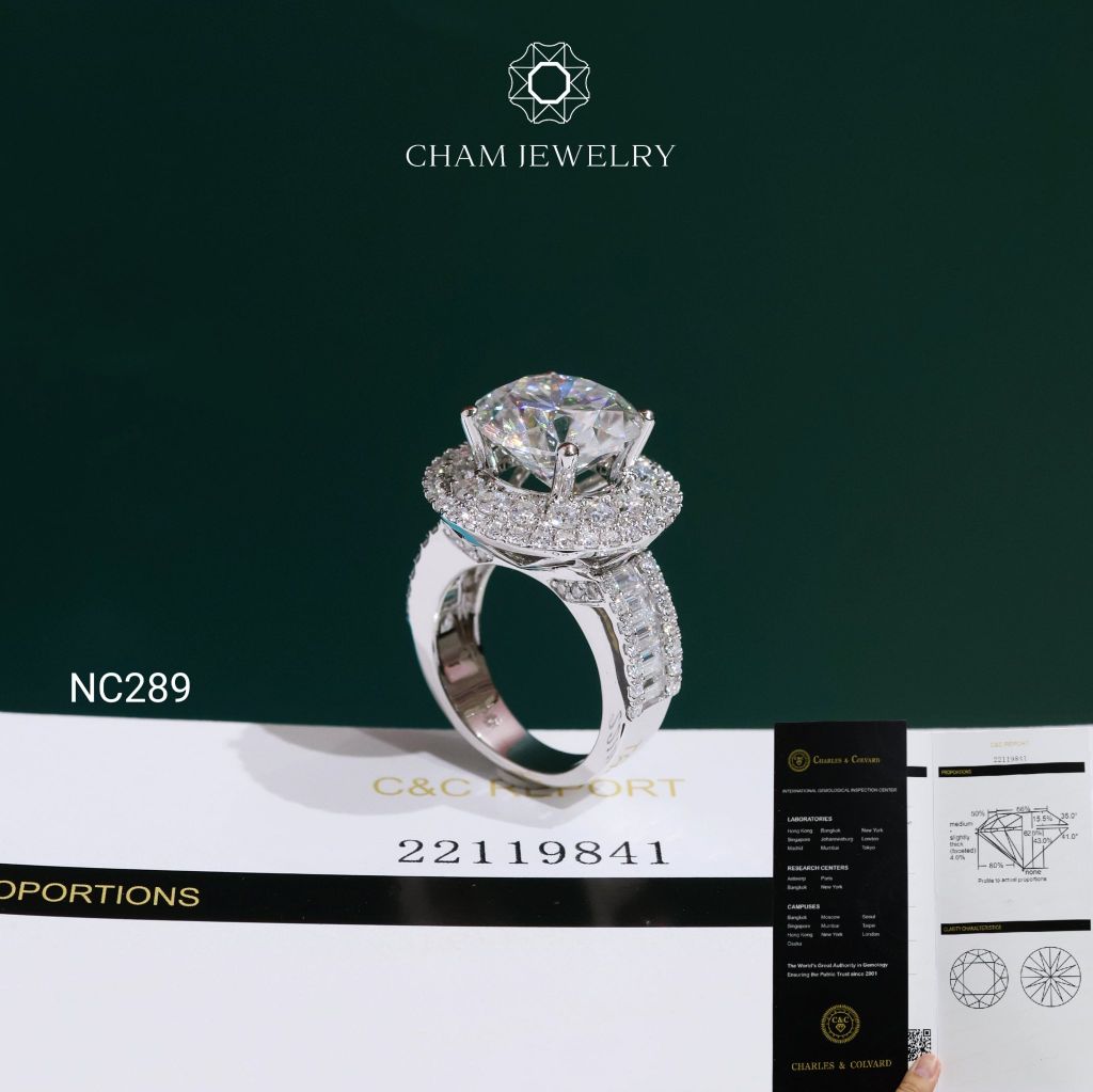 Nhẫn NC289 CHAM JEWELRY, Đá Moissanite C&C 12.0mm (Barcode OCNN131)