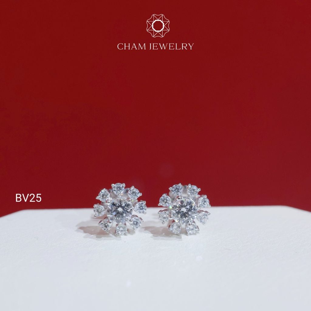 Hoa Tai BV25 CHAM JEWELRY , Chủ 4.0mm ( Barcode TBV73).