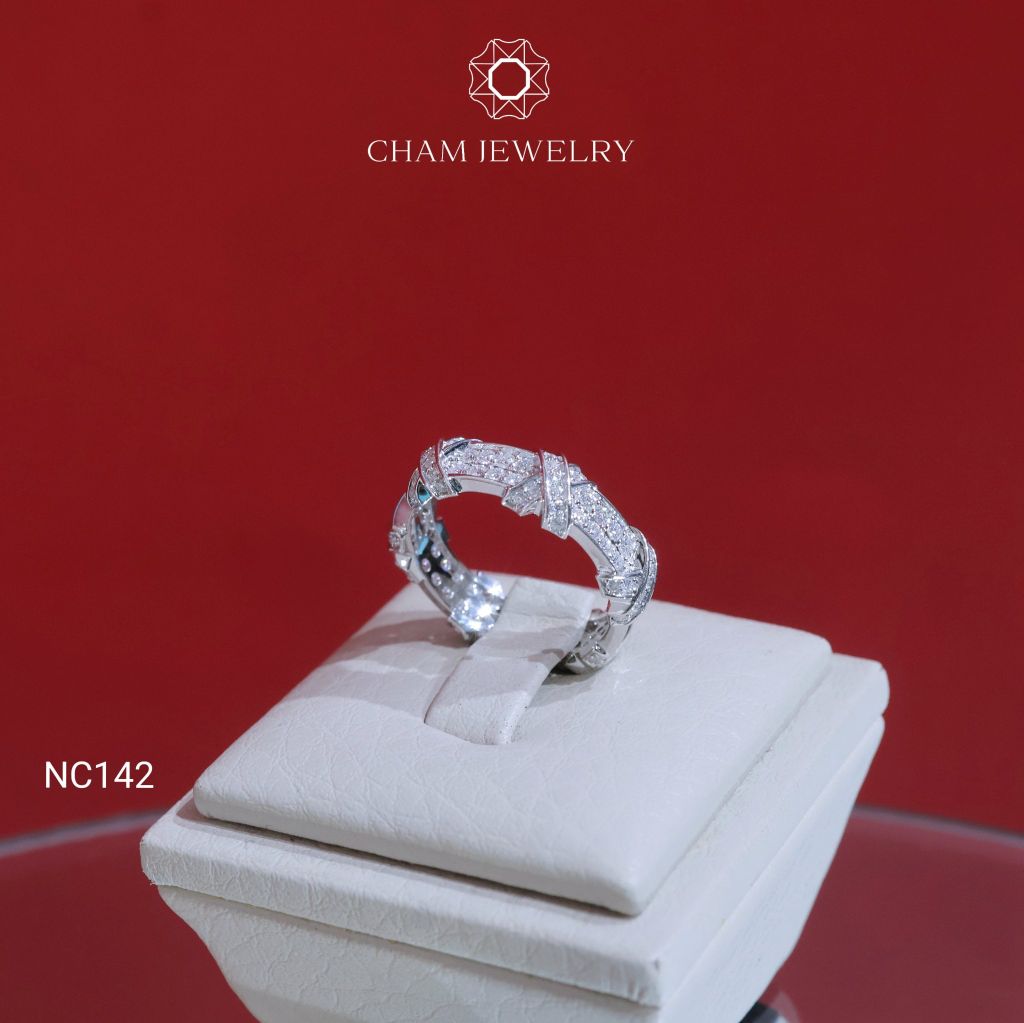 Nhẫn NC142 CHAM JEWELRY, Full Đá Moissanite Bản 4.0mm (Barcode ONNU212)