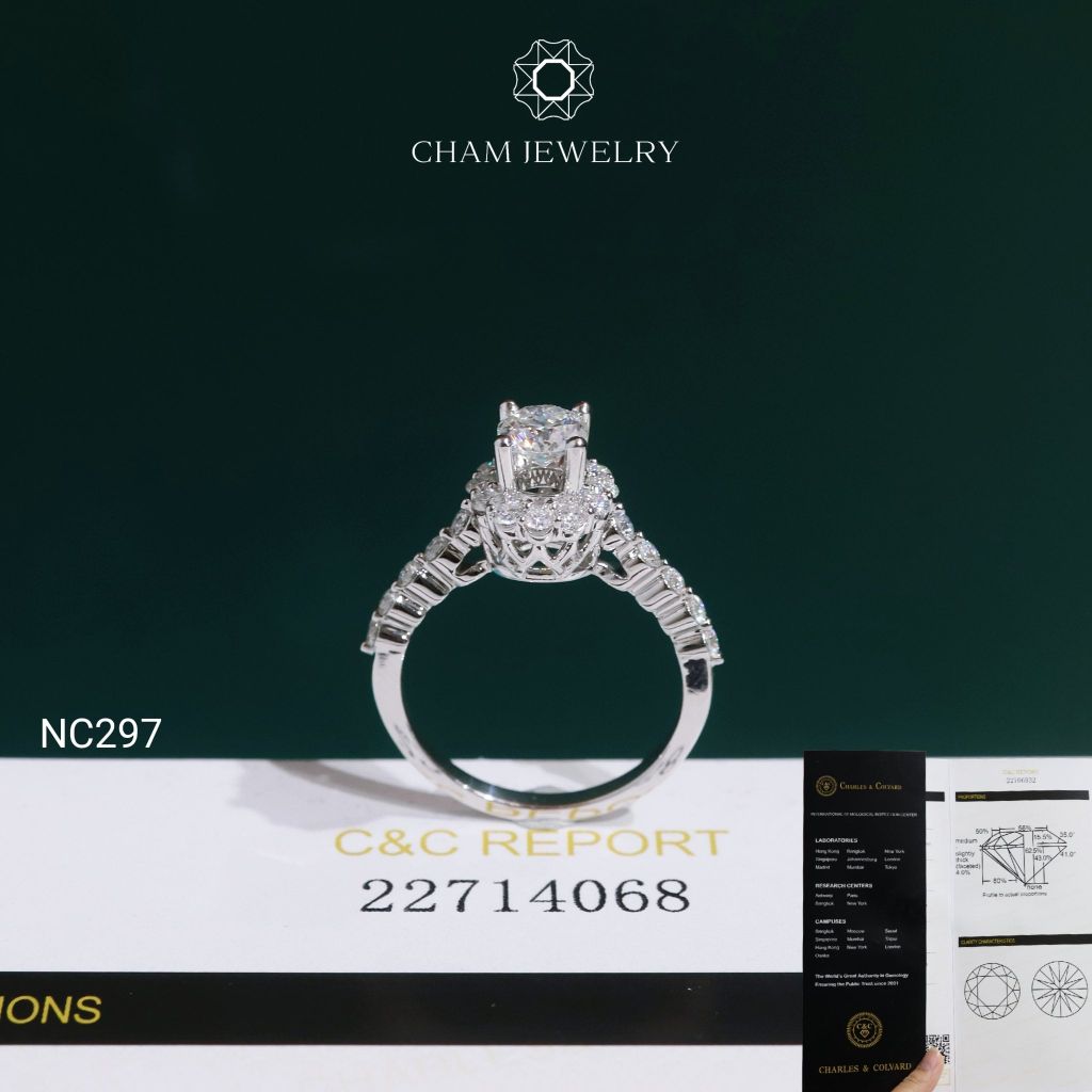 Nhẫn NC297 CHAM JEWELRY, Đá Moissanite C&C Chủ 5.0mm (Barcode OCNN114)