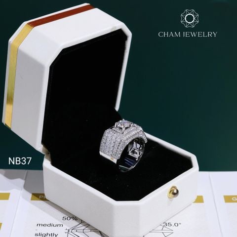 Nhẫn Nam NB37 CHAM JEWELRY, Full Moissanite Cao Cấp Chủ 6.3mm (Barcode ONNA71)
