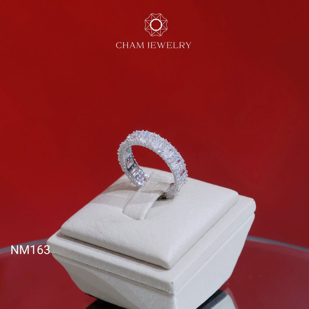 Nhẫn NM163 CHAM JEWELRY , Nhẫn Full Đá Barget Viền Tấm Bản 5.0mm (Barcode TNF52).