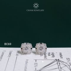 Hoa Tai CHAM JEWELRY BC69, Hoa Tai Full Moissanite Chủ 4.5mm (Barcode TVM157)