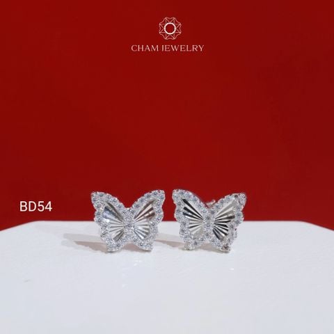 Hoa Tai BD54 CHAM JEWELRY, Hoa Tai Bướm Chạm Máy Viền Đá Tấm Bản 9.0mm (Barcode TBD1691).