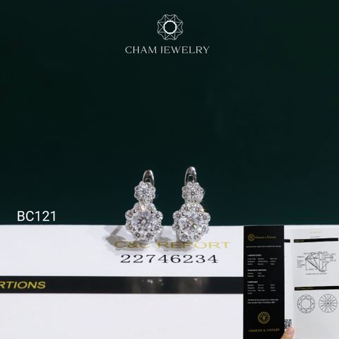 Hoa Tai BC121 CHAM JEWELRY, Hoa Tai Khóa Gài Full Moissanite C&C Chủ 4.5mm ( OCB42 )