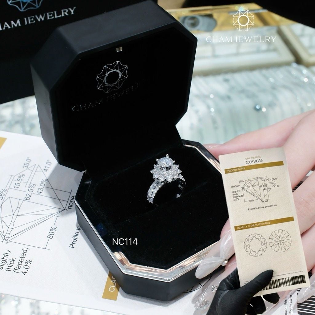 Nhẫn NC114 CHAM JEWELRY, Full Đá Moissanite, Chủ 6.5mm (Barcode TVM112)
