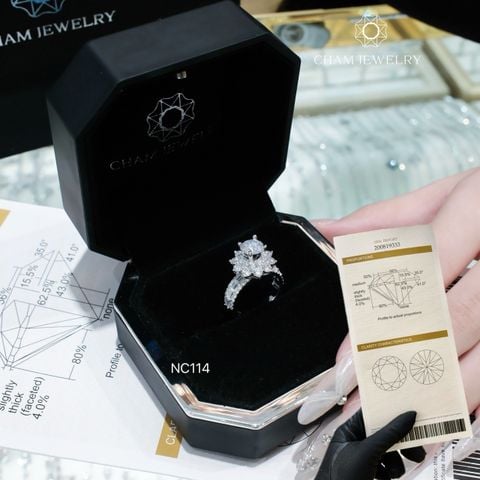 Nhẫn NC114 CHAM JEWELRY, Full Đá Moissanite, Chủ 6.5mm (Barcode TVM112)