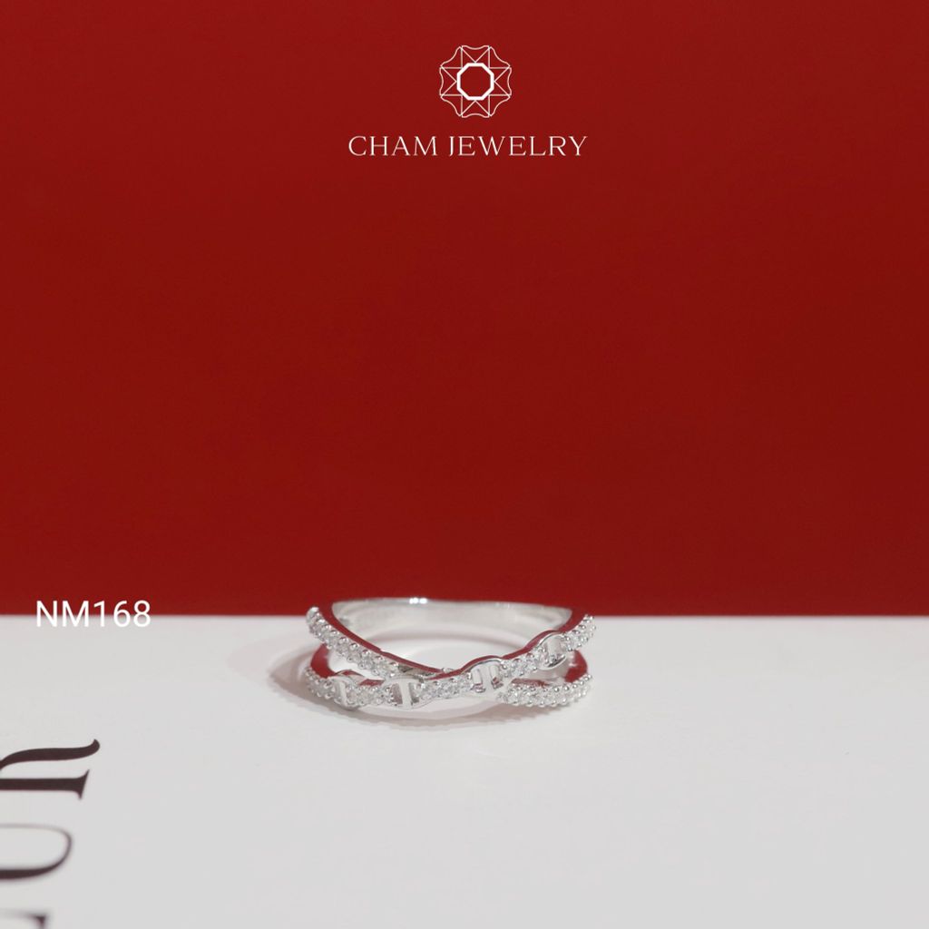 Nhẫn NM168 CHAM JEWELRY , Nhẫn Kiểu Chéo Nửa Hàng Đá (Barcode TNT946).