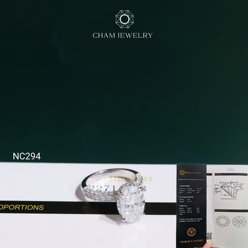 Nhẫn NC294 CHAM JEWELRY, Đá Moissanite C&C Chủ Oval 12x8mm (Barcode ONNU109)