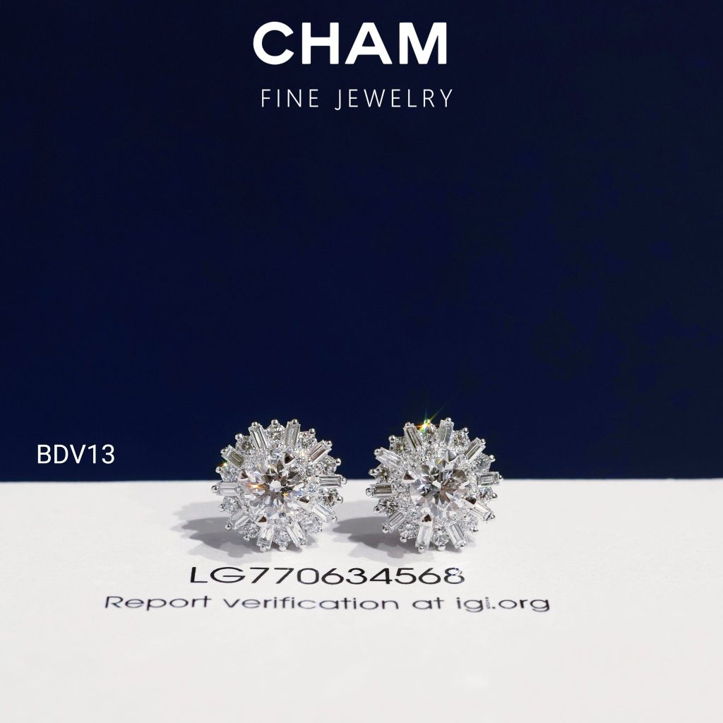 Hoa Tai BDV13 Vàng 10k Chủ 4.5mm Kim Cương Lab Grown Diamond