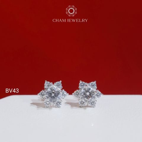 Hoa Tai BV43 CHAM JEWELRY, Hoa Tai Xoàn Hoa Tia Chủ 5.0mm (Barcode TBV498).