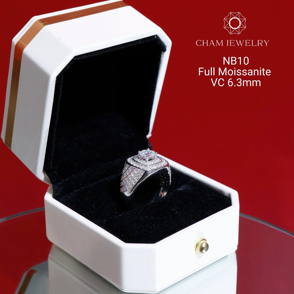 Nhẫn Nam NB10 CHAM JEWELRY, Chủ 6.3mm Full Moissanite Cao Cấp (Barcode ONNA12)