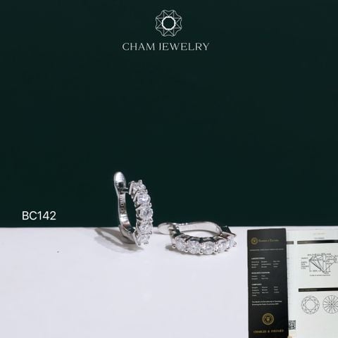 Hoa Tai CHAM JEWELRY BC142, Hoa Tai Khóa Gài 2.5mm Full Moissanite C&C  (OCB31)