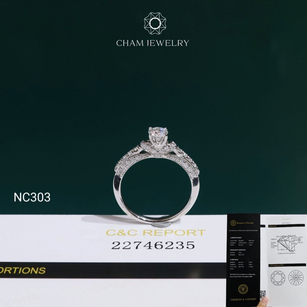 Nhẫn NC303 CHAM JEWELRY, Đá Moissanite C&C Chủ 4.5mm (Barcode OCNN99)