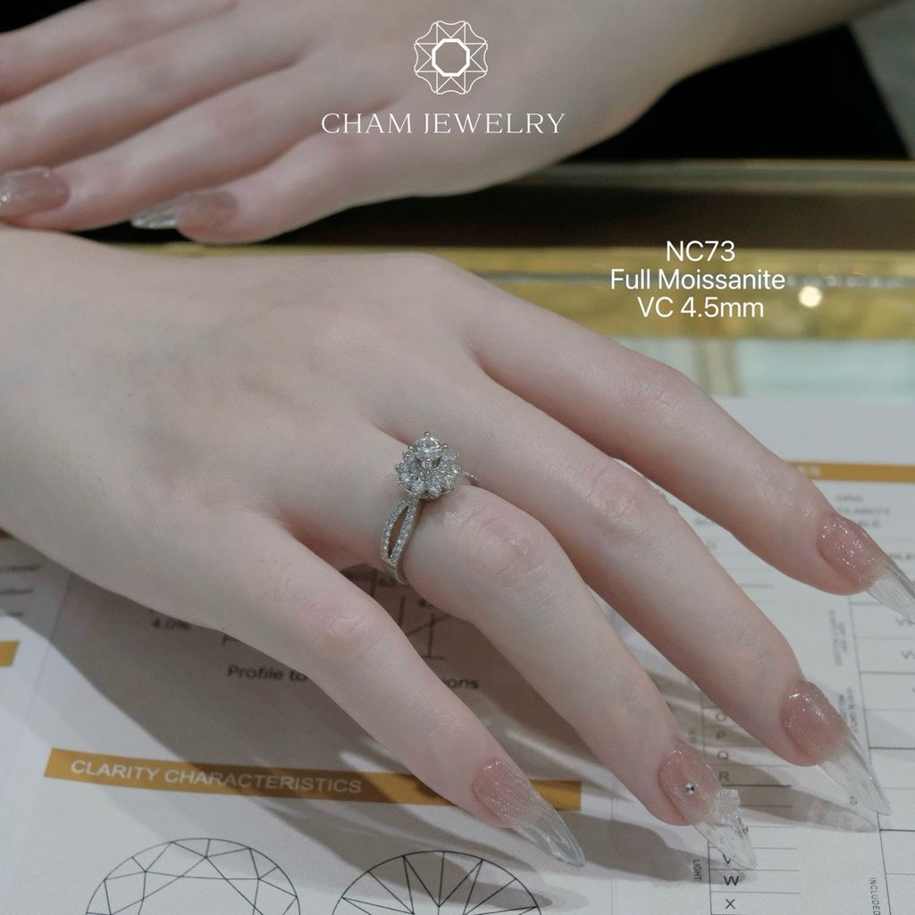 Nhẫn NC73 CHAM JEWELRY, Full Kim Cương Moissanite, Chủ 4.5mm (Barcode ONNU10)