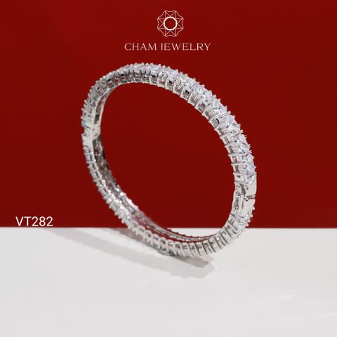 Vòng Tay VT282 CHAM JEWELRY, Vòng Kiểu Full Đá Tam Giác Bản 5.0mm (C04V672).