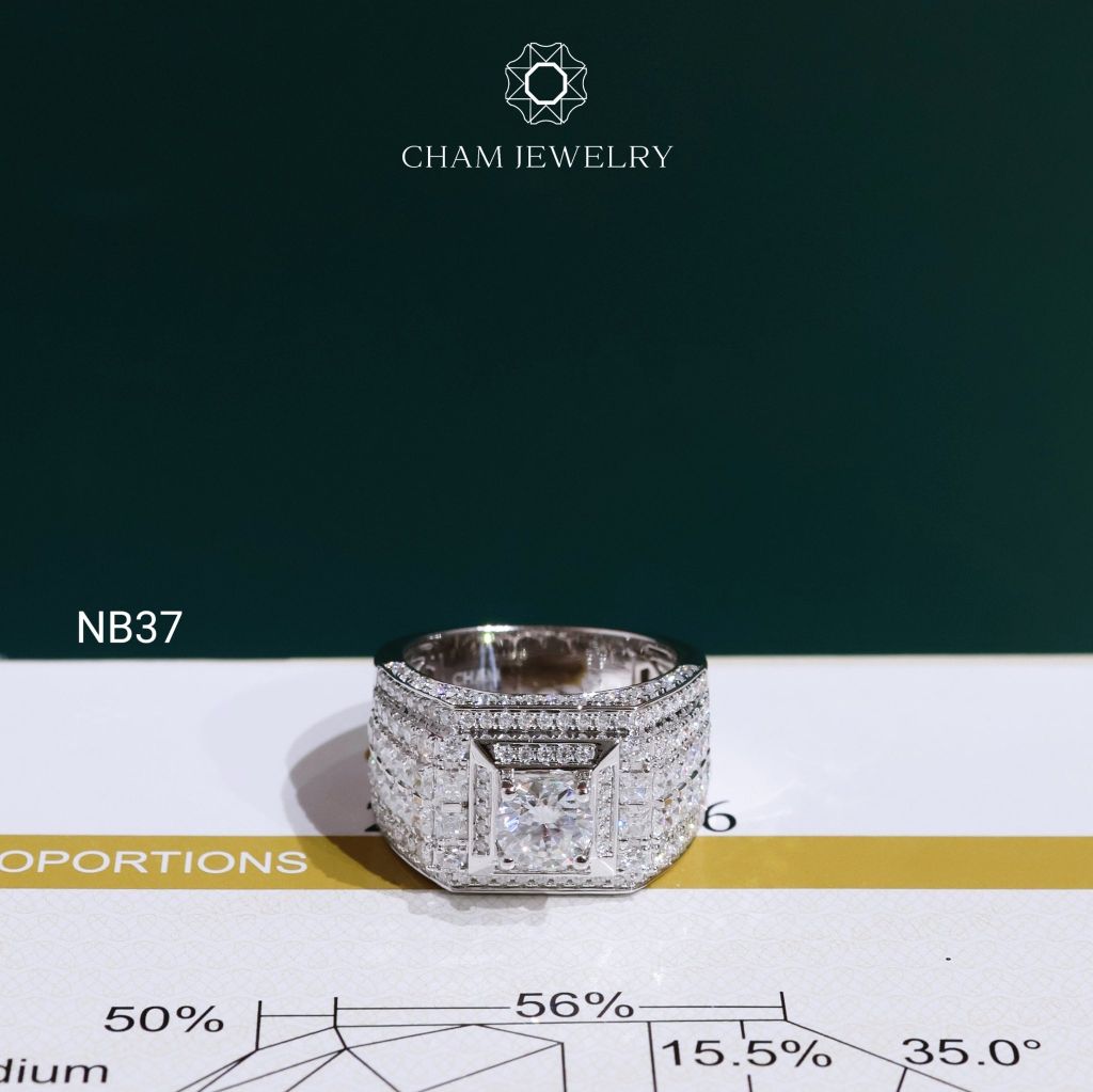 Nhẫn Nam NB37 CHAM JEWELRY, Full Moissanite Cao Cấp Chủ 6.3mm (Barcode ONNA71)