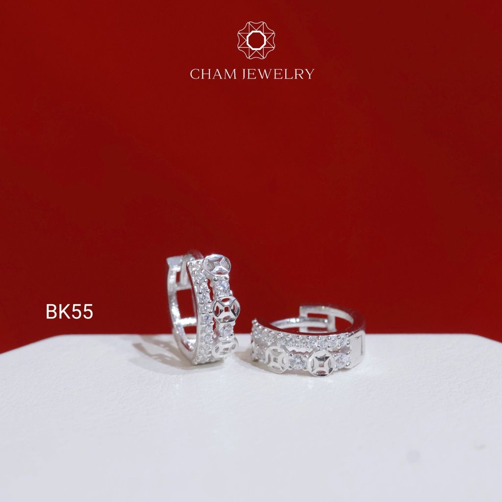 Hoa Tai BK55 CHAM JEWELRY, Hoa Tai Khoen Kim Tiền Bản 4.0mm (Barcode TBK369).