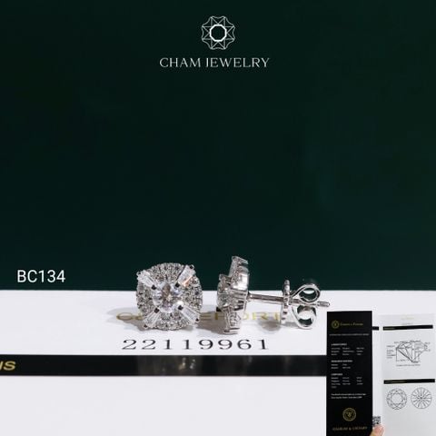 Hoa Tai CHAM JEWELRY BC134, Hoa Tai Chủ 4.0mm Full Moissanite C&C (OCB46 )