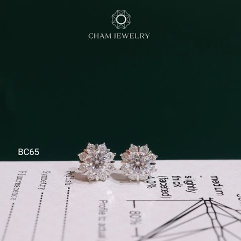 Hoa Tai CHAM JEWELRY BC65, Hoa Tai Xoàn Tia Full Moissanite Chủ 5.0mm (Barcode TVM154)