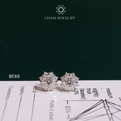 Hoa Tai CHAM JEWELRY BC65, Hoa Tai Xoàn Tia Full Moissanite Chủ 5.0mm (Barcode TVM154)