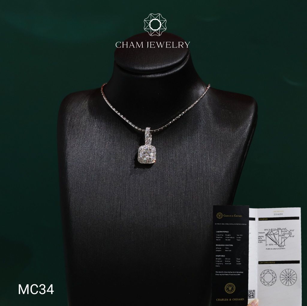 Mặt Dây Chuyền MC34 CHAM JEWELRY , Mặt Xoàn Vuông Chủ Moissanite C&C 4.5mm (Barcode OCM13).
