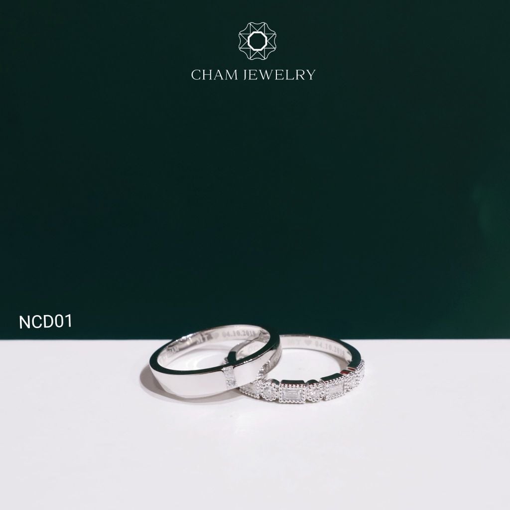 Nhẫn Cặp NCD01 CHAM JEWELRY, Đá  Moissanite Full C&C (Barcode OCNC01)