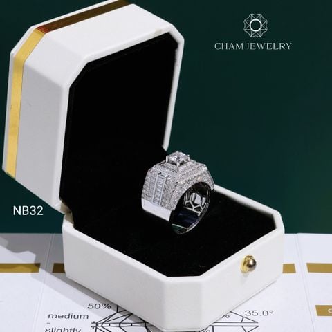 Nhẫn Nam NB32 CHAM JEWELRY, Full Moissanite Chủ 6.3mm (Barcode ONNA66)