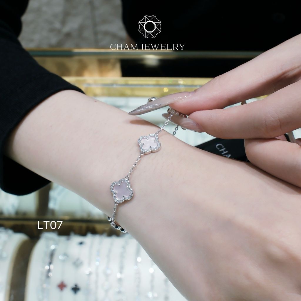 Lắc Tay CHAM JEWELRY LT07, Lắc 4 Lá Hồng, Bản 8.0mm (Barcode CSL1688)