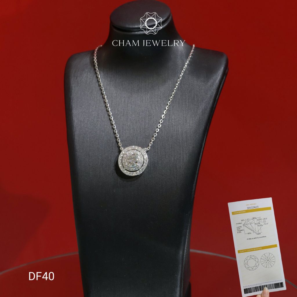 Dây Chuyền DF40 CHAM JEWELRY, Dây Liền Mặt Tròn Full Đá Moissanite, Chủ 6.5mm (Barcode OCD04).