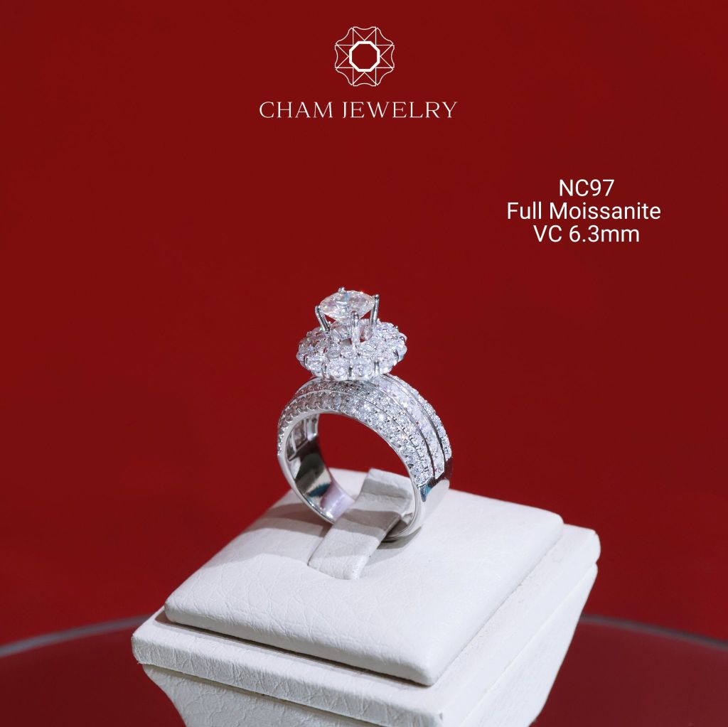 Nhẫn NC97 CHAM JEWELRY, Full Đá Moissanite, Chủ 6.3mm (Barcode ONNU27)