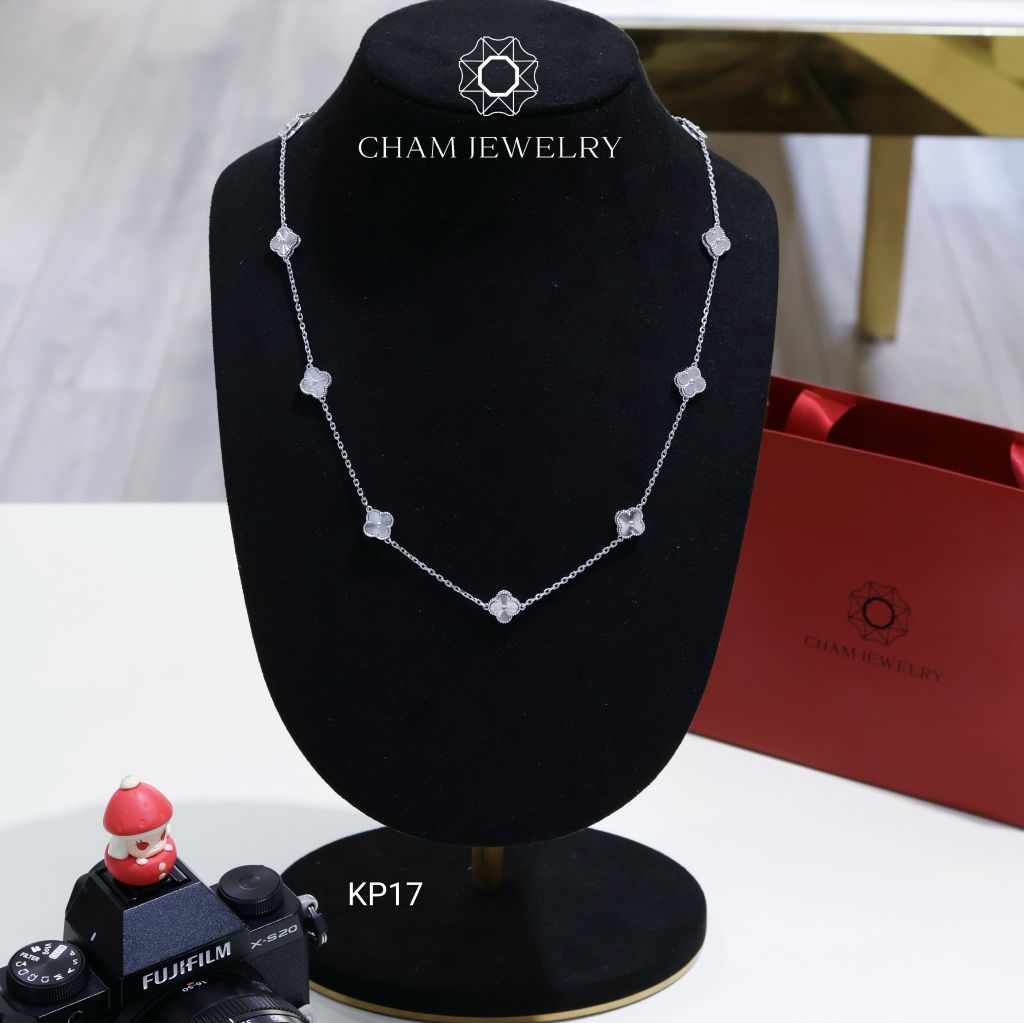 Dây Chuyền KP17 CHAM JEWELRY, Dây Full Cỏ 4 Lá Trắng Chạm Máy Bản 8.0mm (Barcode TDK15)