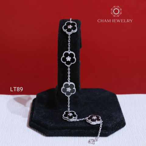 Lắc Tay LT89 CHAM JEWELRY, Lắc Tay Hoa 5 Cánh Đen Bản 10.0mm  (Barcode TLT1452).
