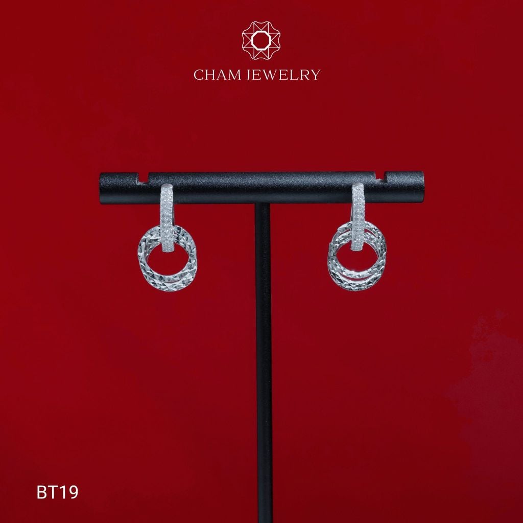 Hoa Tai CHAM JEWERLY BT19, Hoa Tai Tòn Ten Kiểu Chạm Máy ( Barcode TBT768).