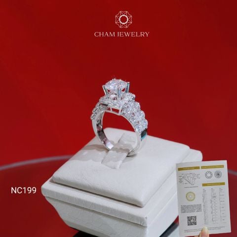 Nhẫn NC199 CHAM JEWELRY, Full Moissanite Chủ 7.2mm (Barcode TVM129)