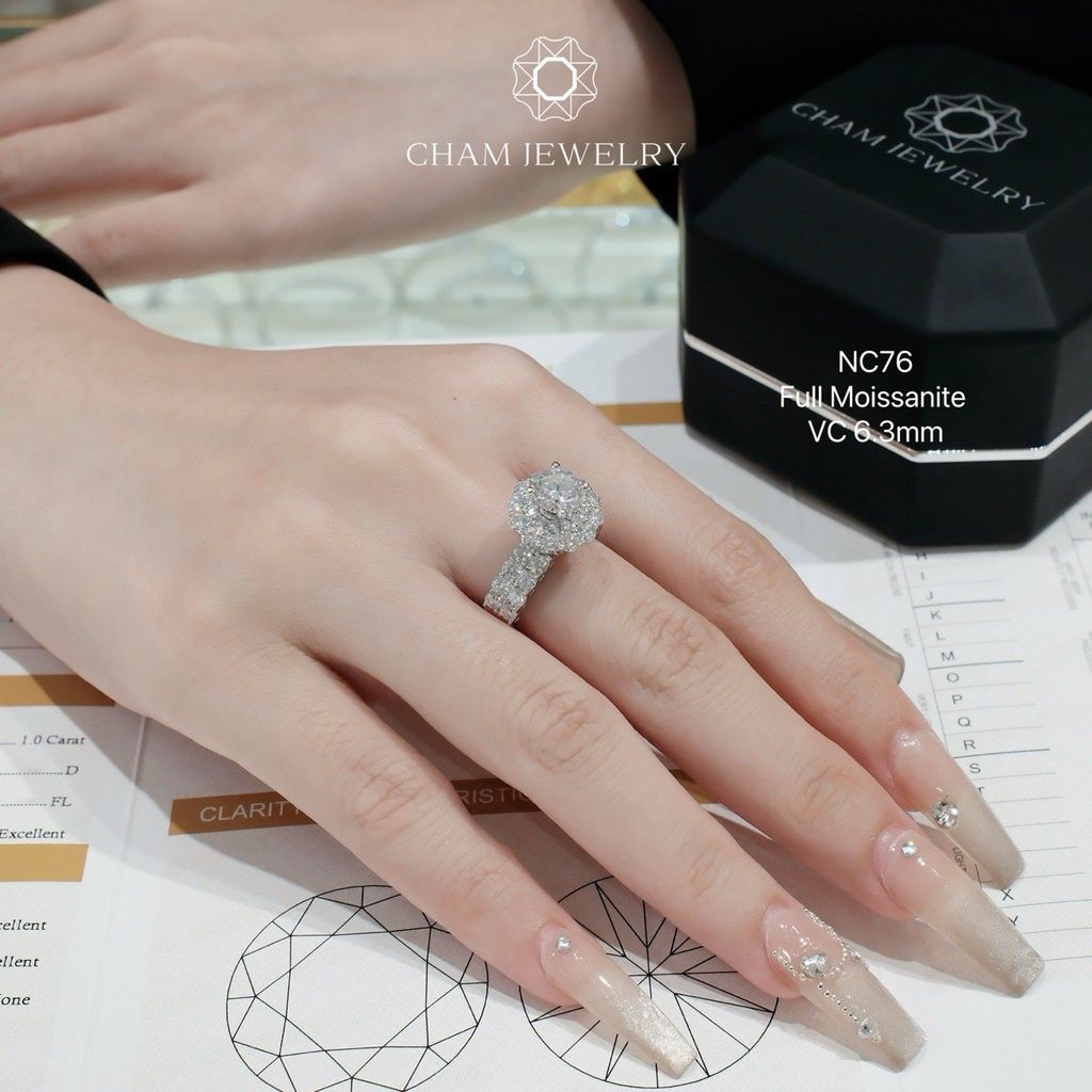 Nhẫn NC76 CHAM JEWELRY, Full Moissanite Chủ 6.3mm (Barcode ONNU105)