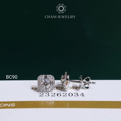Hoa Tai BC90 CHAM JEWELRY, Hoa Tai Full Moissanite Chủ 4.0mm (Barcode OCB08)